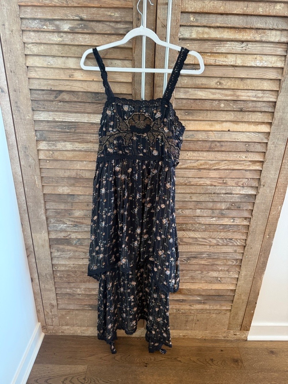 Zara Black Floral Lace-Trim Midi Dress
